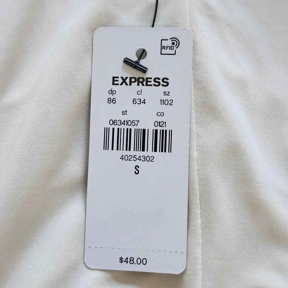 Express Ivory Ruched Puff-Sleeve Top with Peplum Size Small - Picture 5 of 10